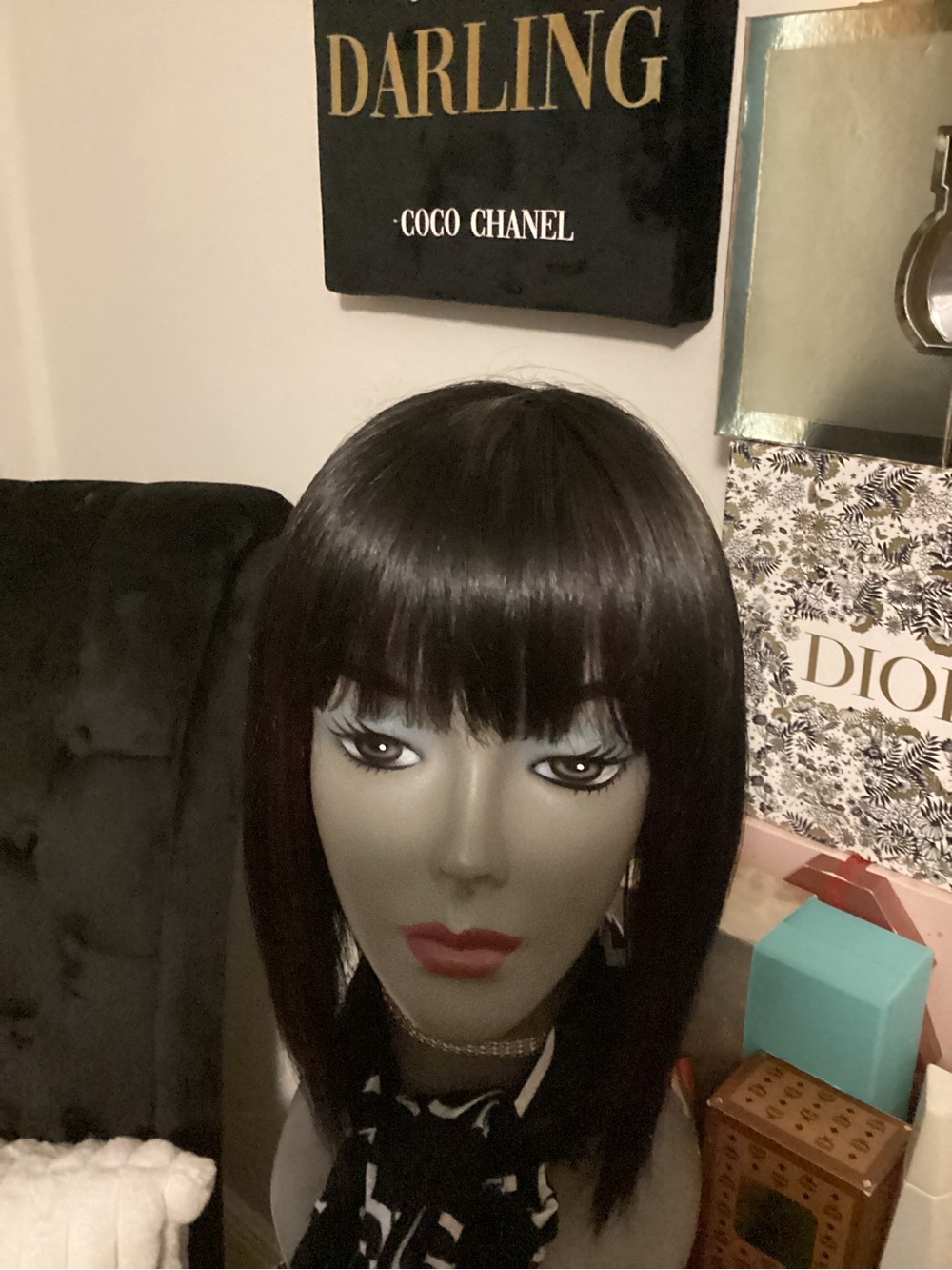 Sleek Black and Dark Purple Straight Wig with Blunt Bangs - Unbranded